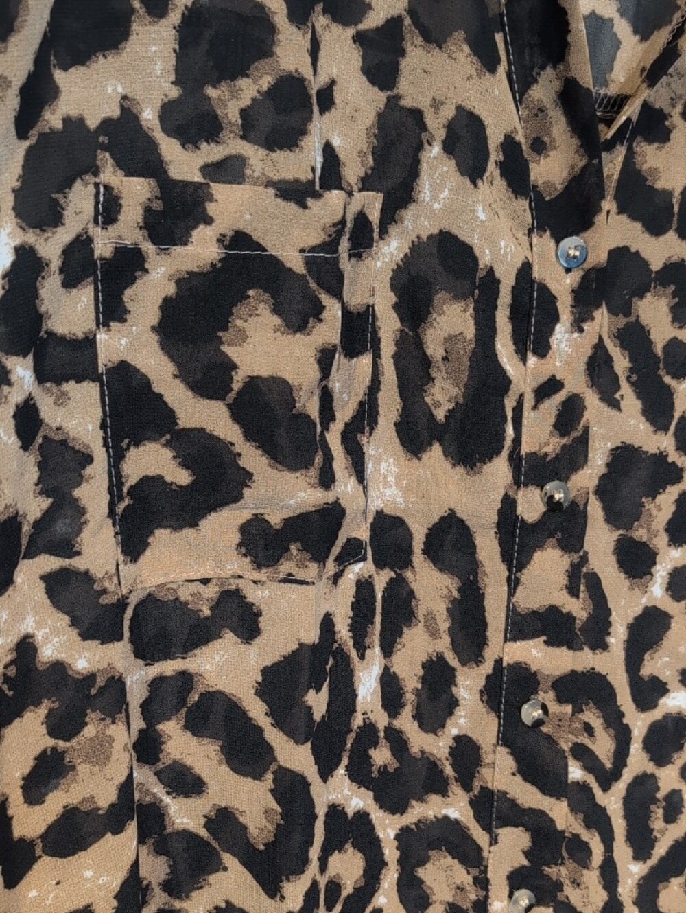 Leopard-Print Button-Down Sheer Blouse - Brown/Black Size M - Picture 6 of 7